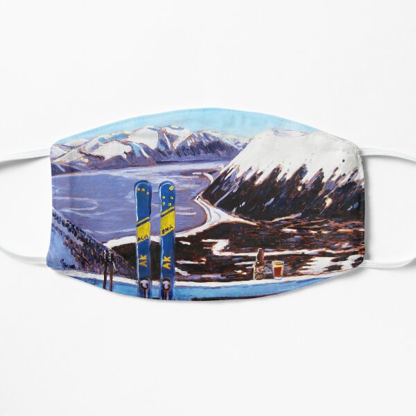 Alaska Skiing Shirt, Downhill Skis, Gift for Skier, Girdwood, Mt. Alyeska, Gift for Alaskan, Skiing Art, Skis Art Flat Mask