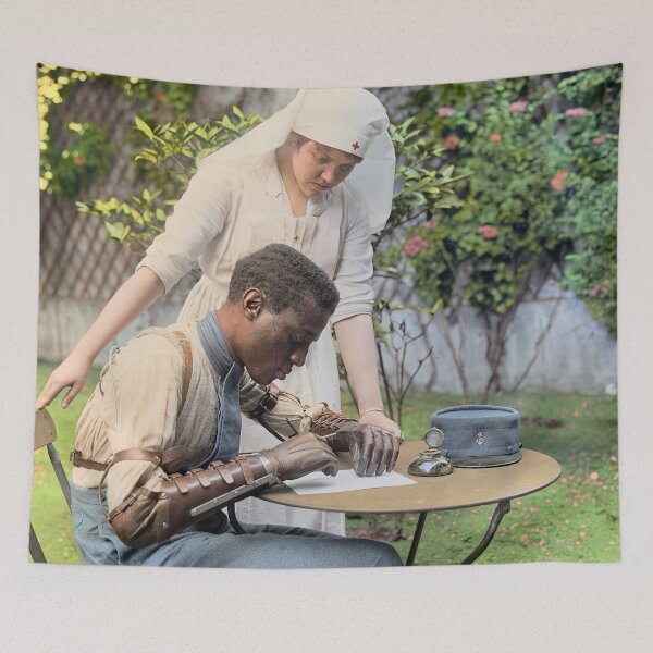 Item preview, Senegalese WW1 soldier who lost both his arms writes a letter with his new prosthetic limbs - Paris 1918 designed and sold by Sanna Dullaway.
