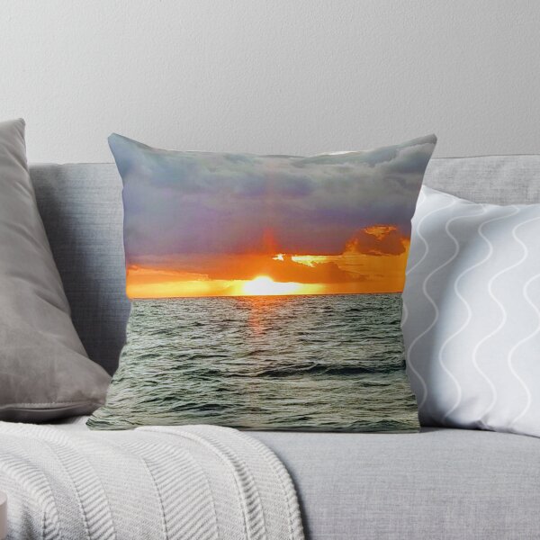 Ocean Sunset with Clouds Photo Design Throw Pillow
