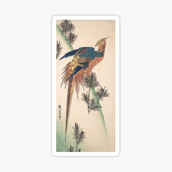 Pheasant and Pine-trees on Snowy Hillside Sticker