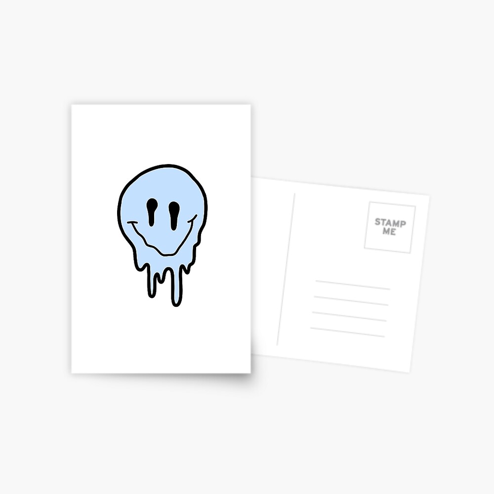 "pastel blue drippy smiley face " Postcard by zarapatel Redbubble