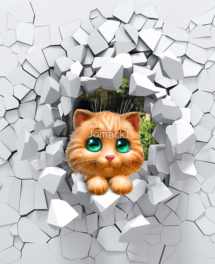 Cute 3d cat breaking through wall Cute 3d cat breaking through wall