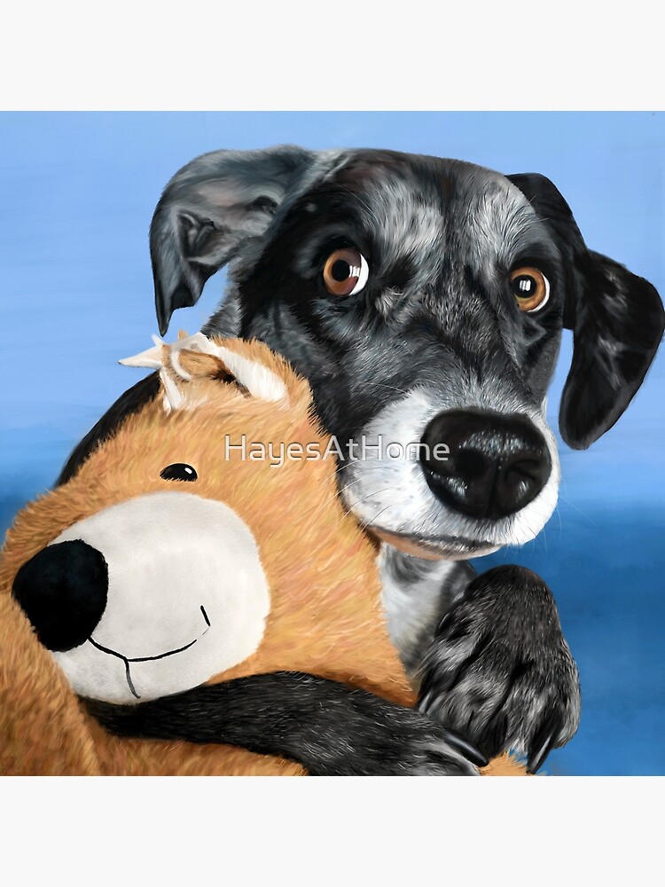 Dog hugging his teddy bear Tote Bag