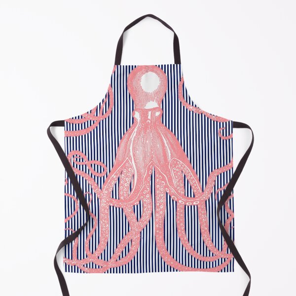 Artikelvorschau, Flinker rosa antiker Oktopus auf dünnen marineblauen und weißen Streifen entworfen und verkauft von Pixelchicken.