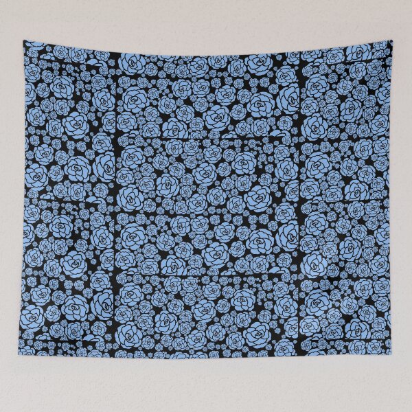 Item preview, black and pastel blue roses all over designed and sold by Ella's  Doodles And Designs.
