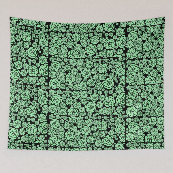 Item preview, black and pastel green roses all over designed and sold by Ella's  Doodles And Designs.