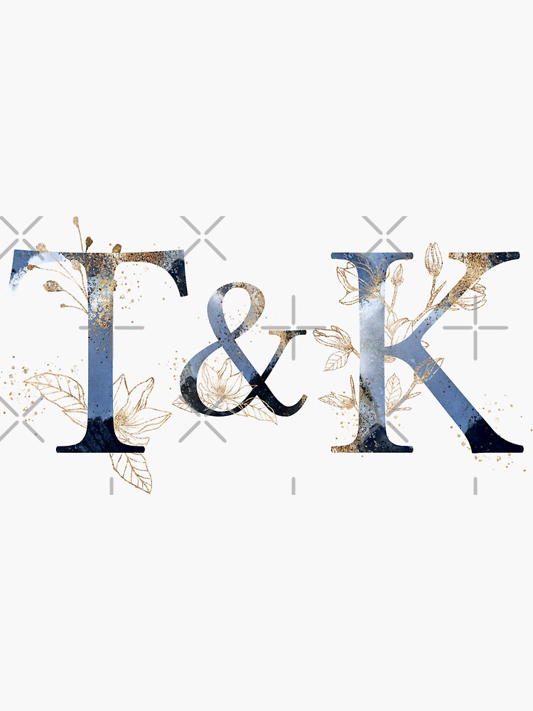 Floral Initials T and K for a couple, Monogram Gifts | Sticker