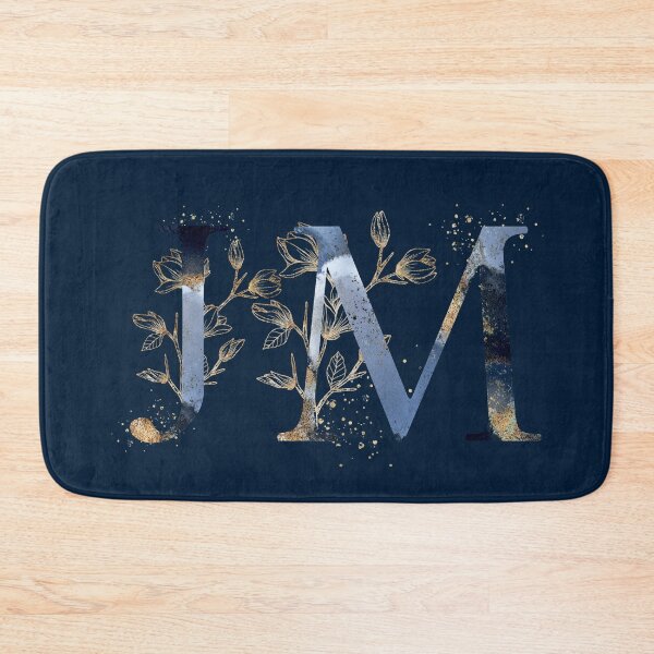 Item preview, Floral Initials JM, Blue and Gold Monogram designed and sold by PinkLotusArt.