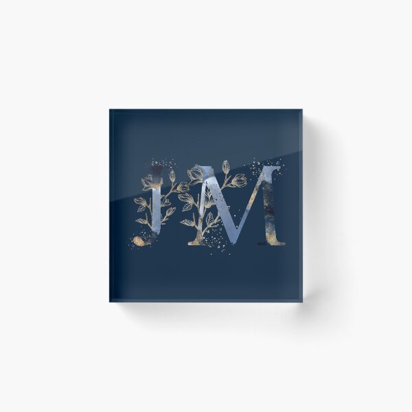 Item preview, Floral Initials JM, Blue and Gold Monogram designed and sold by PinkLotusArt.
