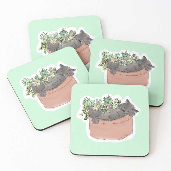Item preview, Cute black cat sleeping with succulents designed and sold by Artbyacat.