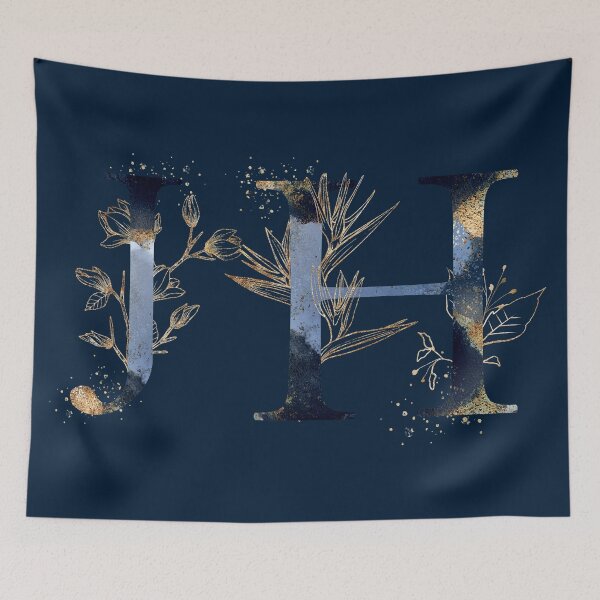 Item preview, Floral Initials JH, Blue and Gold Monogram designed and sold by PinkLotusArt.