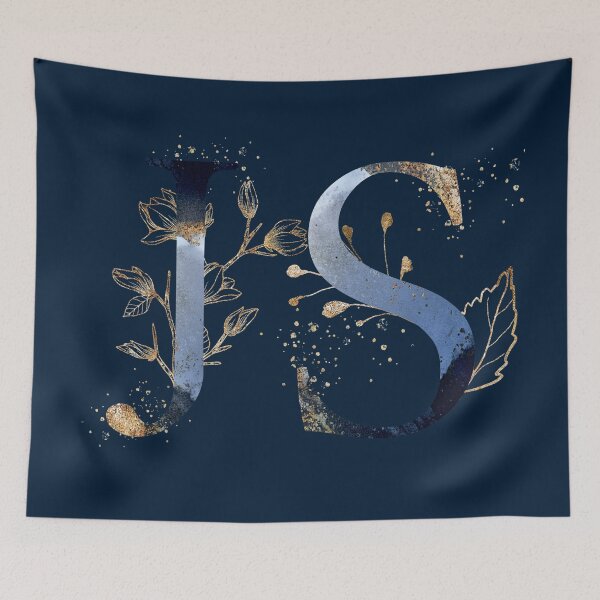 Item preview, Floral Initials JS, Blue and Gold Monogrammed designed and sold by PinkLotusArt.