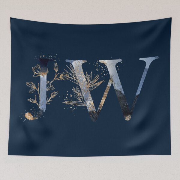 Item preview, Floral Initials JW, Blue and Gold Monogrammed designed and sold by PinkLotusArt.