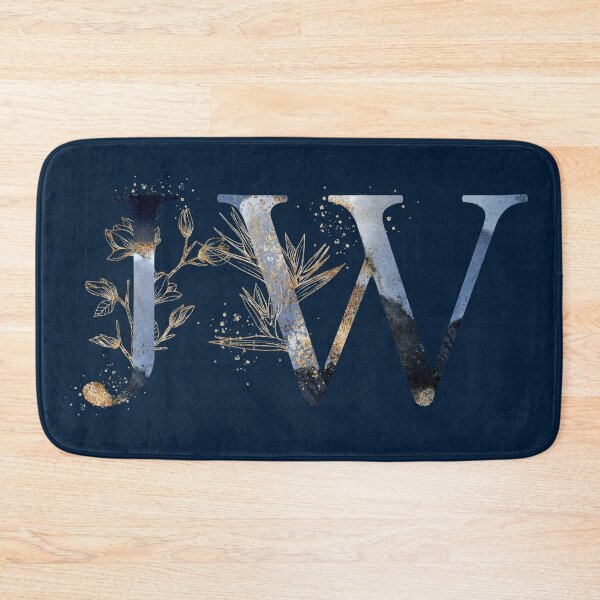 Item preview, Floral Initials JW, Blue and Gold Monogrammed designed and sold by PinkLotusArt.