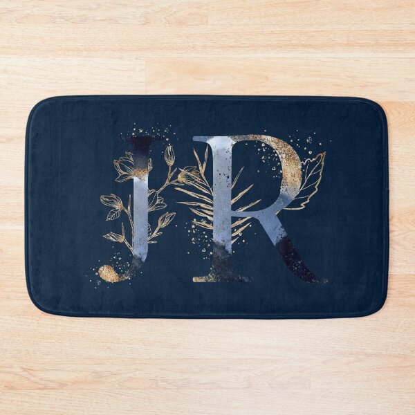 Item preview, Floral Initials JR, Blue and Gold Monogram designed and sold by PinkLotusArt.