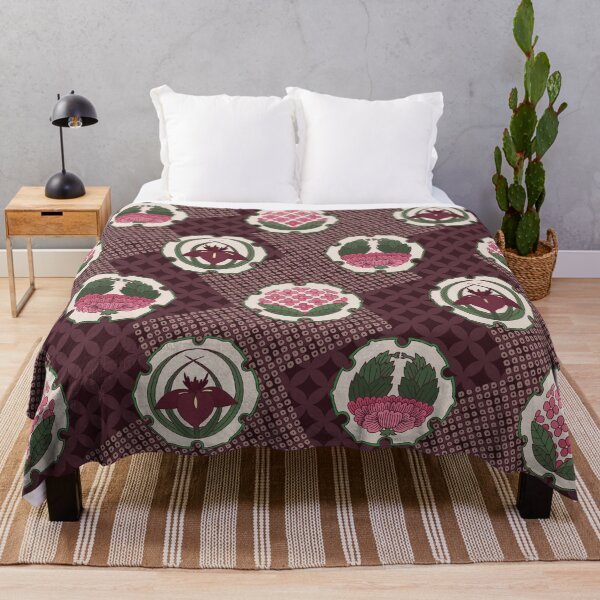 Item preview, Traditional Japanese Floral Shippou Summer Flower Crest Pattern with Hydrangea, Iris, and Peony in Deep Purple designed and sold by Charredsky.