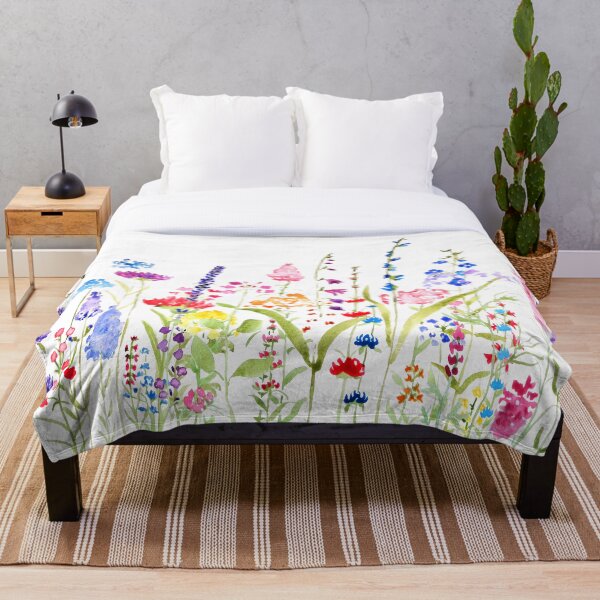 colorful wild flower field Throw Blanket