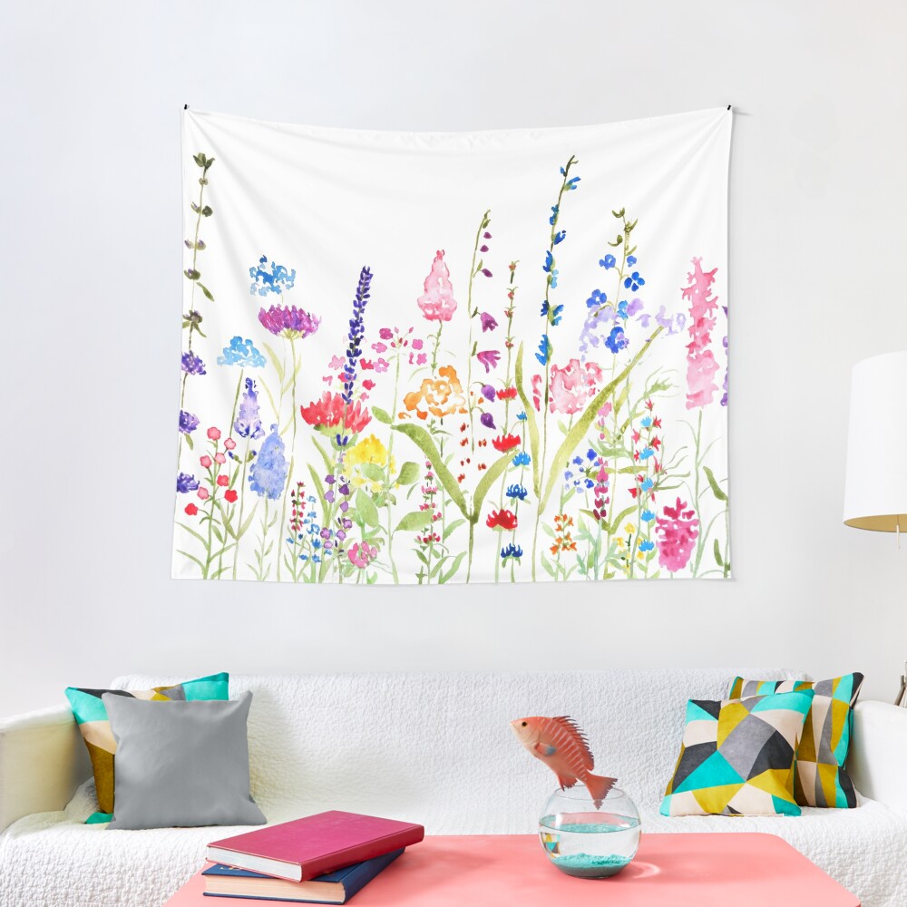 colorful wild flower field  Tapestry