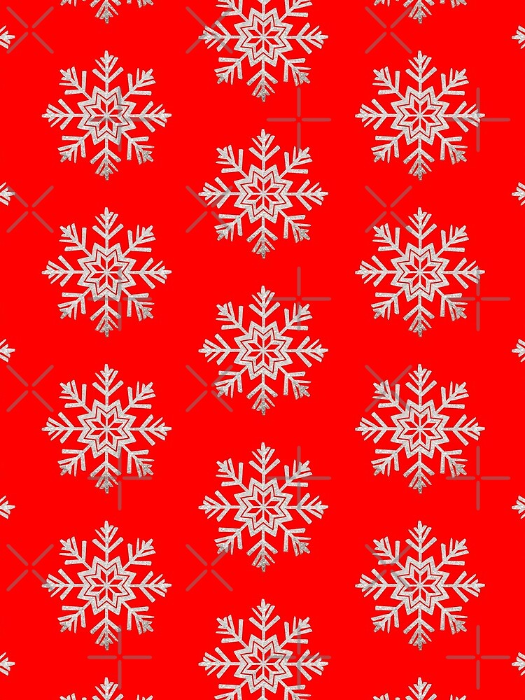 Faux Silver Glitter Christmas Snowflake On Red by MFGB-Creations