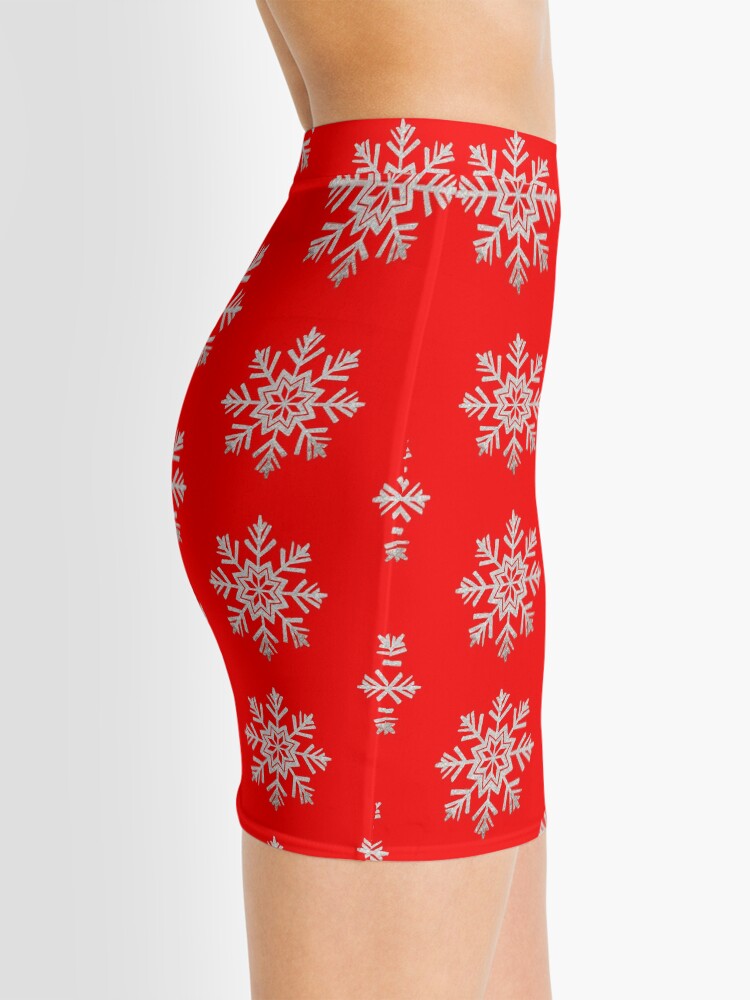 Alternate view of Faux Silver Glitter Christmas Snowflake On Red Mini Skirt