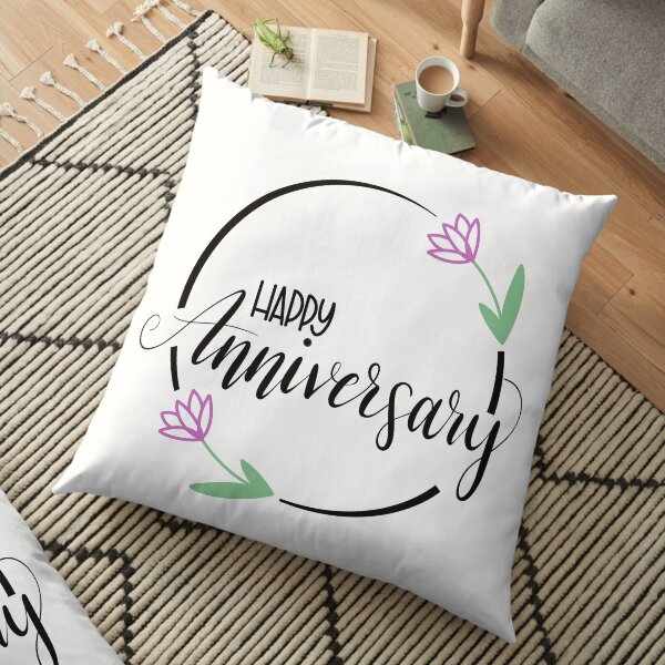Happy Anniversary with Flowers Floor Pillow