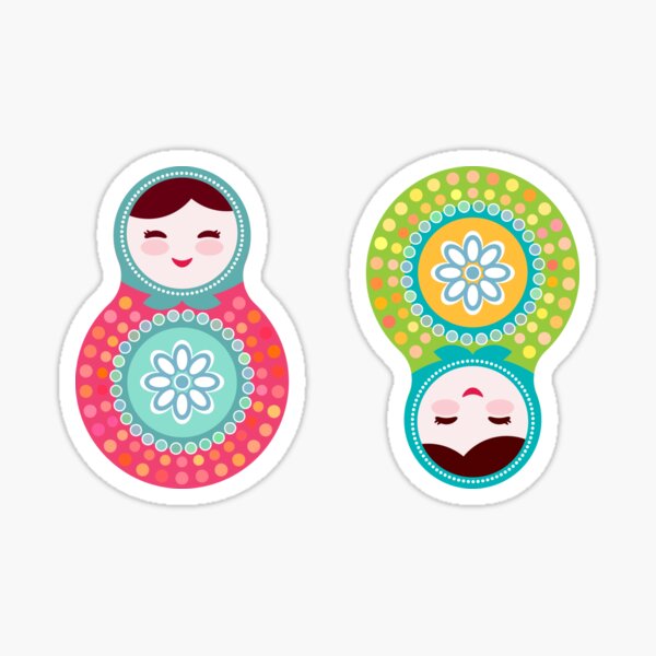 Russian dolls matryoshka, pink blue green colors colorful bright, seamless pattern Sticker