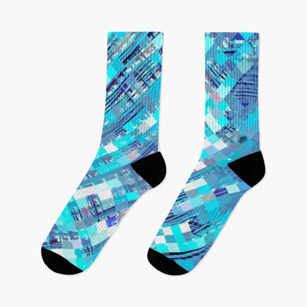 Item preview, geometric square pixel pattern abstract background in blue and pink designed and sold by Mrvell.