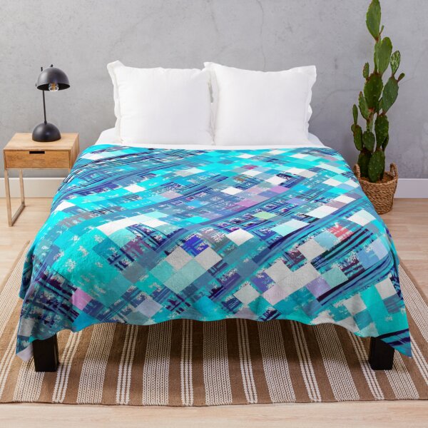 Item preview, geometric square pixel pattern abstract background in blue and pink designed and sold by Mrvell.