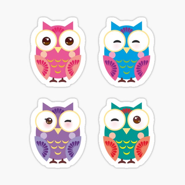 bright colorful owls on black background Sticker
