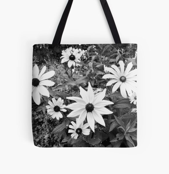 Daisies Black and White Floral Photo Design All Over Print Tote Bag