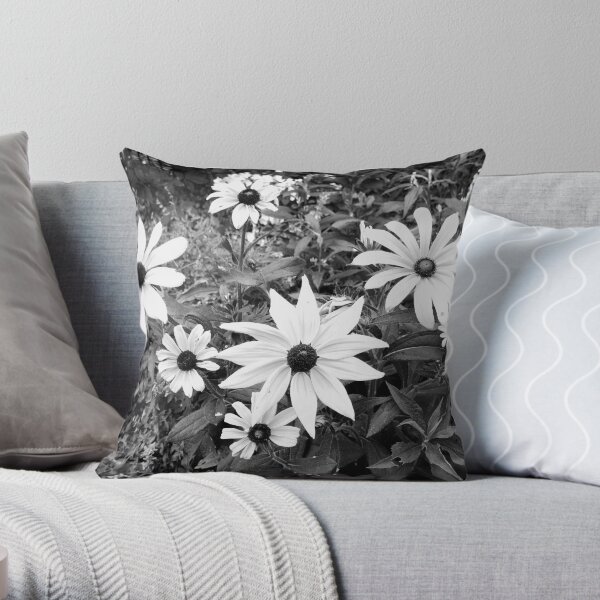 Daisies Black and White Floral Photo Design Throw Pillow