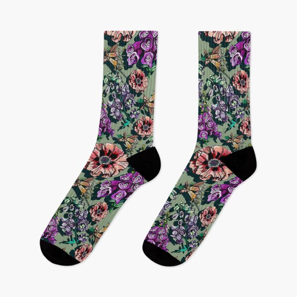 Item preview, Floral verde salvia con dedalera y amapolas designed and sold by ariellemorris.