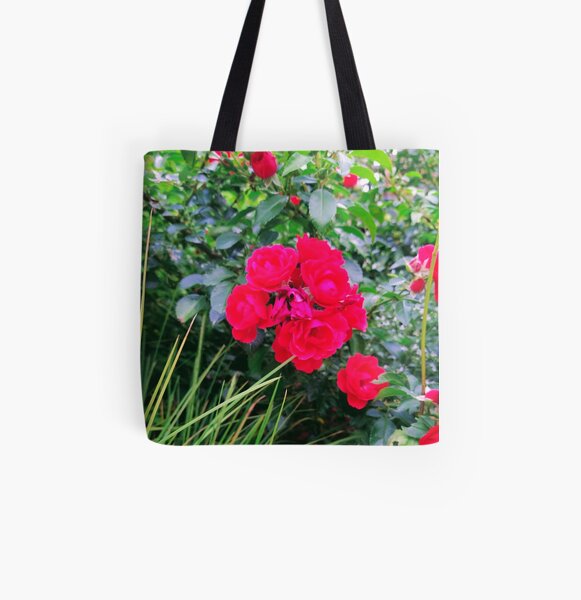 Red Rose Bunch Floral Photo Design All Over Print Tote Bag