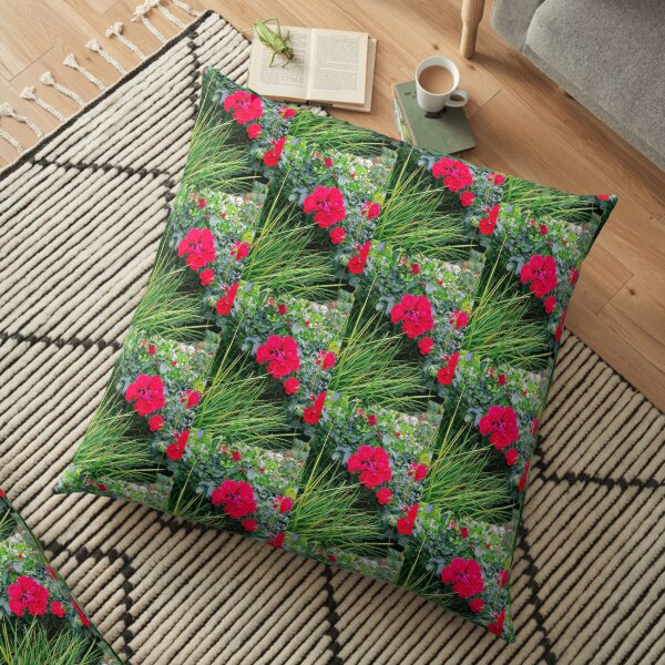 Red Rose Bunch Floral Photo Design Floor Pillow