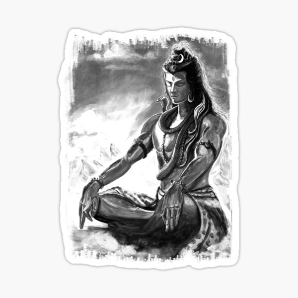 Eternal Shiva in Eternal meditation - Black and white  Sticker