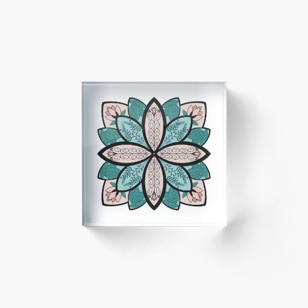 Floral Mandala with Leaves Acrylic Block