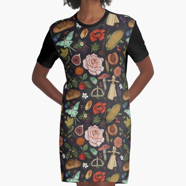 Lughnasadh Pattern- Graphite Graphic T-Shirt Dress