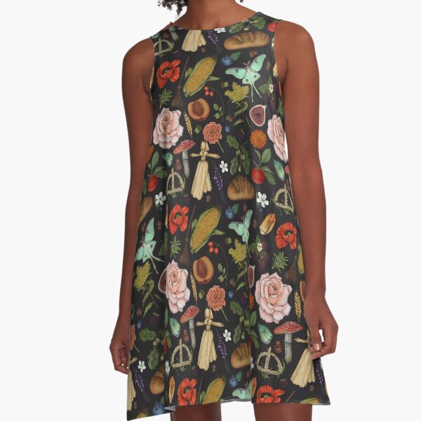 Lughnasadh Pattern- Graphite A-Line Dress