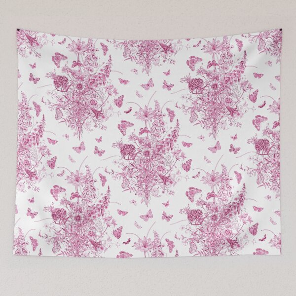 Item preview, Red Wine Butterfly Botanical Toile de Jouy Inspired Pattern   designed and sold by janesbotanics.