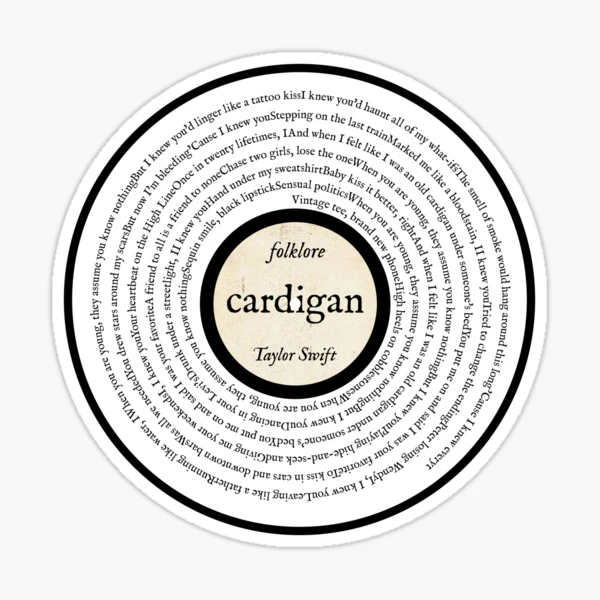 folklore taylor swift cardigan vinyl graphic lyrics Sticker for Sale by  Caesiouscloud