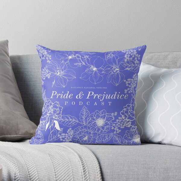 Blue Floral Pride and Prejudice Podcast Throw Pillow