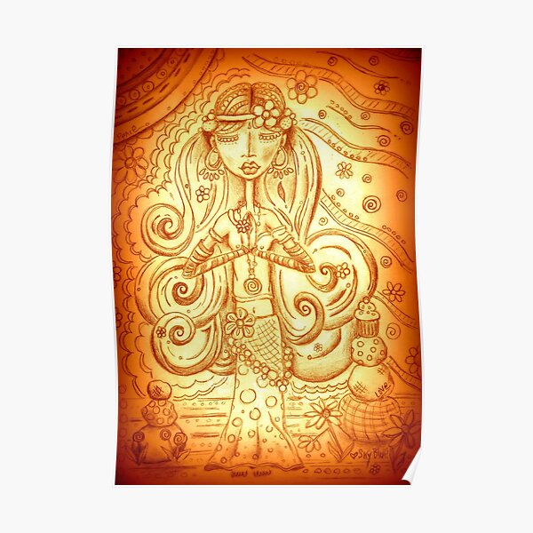 Orange Yoga Gypsy – Whimsical Folk Art Girl in Namaste Pose Poster