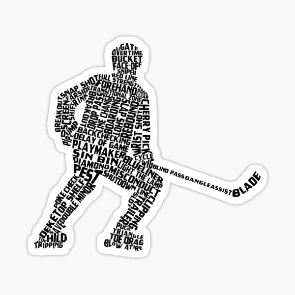 "Roller Hockey Player Word Art, Inline Hockey Typography" Sticker for