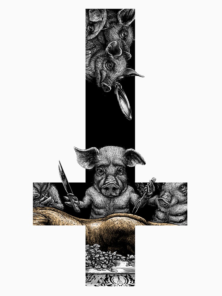 Thumbnail 7 von 7, Essential T-Shirt, EAT OR BE EATEN - DAS LETZTE ABENDMAHL – SCHWEINE - GO VEGAN! designt und verkauft von RolandStraller.