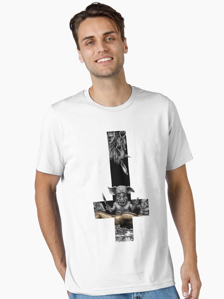 Thumbnail 1 von 7, Essential T-Shirt, EAT OR BE EATEN - DAS LETZTE ABENDMAHL – SCHWEINE - GO VEGAN! designt und verkauft von RolandStraller.