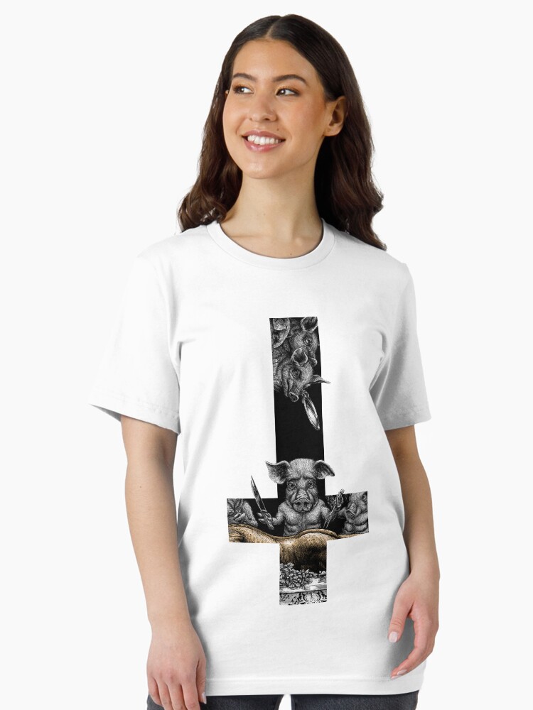 Thumbnail 2 von 7, Essential T-Shirt, EAT OR BE EATEN - DAS LETZTE ABENDMAHL – SCHWEINE - GO VEGAN! designt und verkauft von RolandStraller.