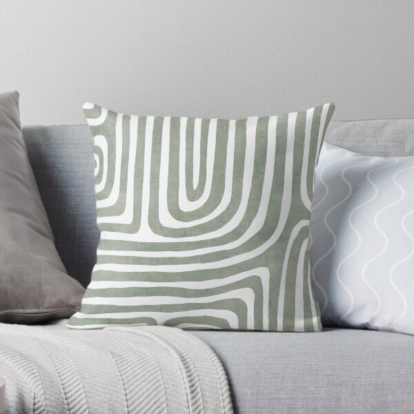 Sage green line art Throw Pillow