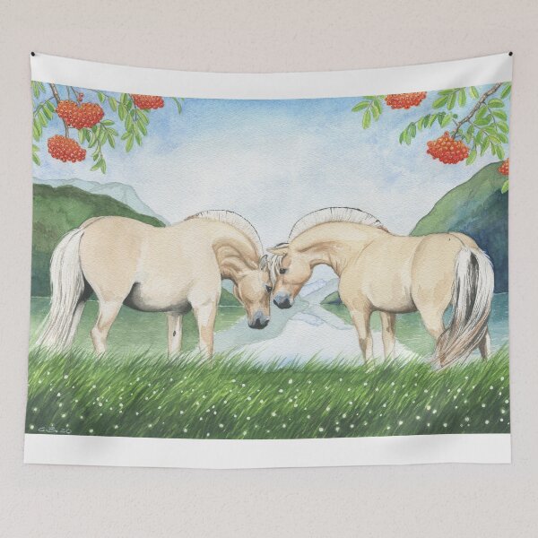 Item preview, Norwegian horses in a fjord landscape designed and sold by hollywutz.