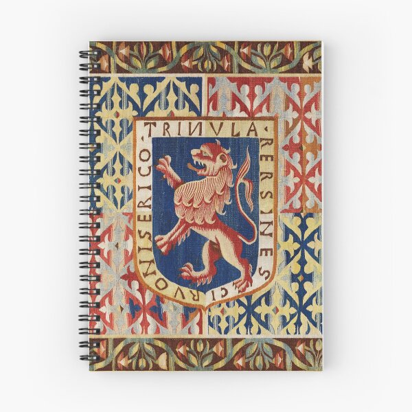 Item preview, ANTIQUE FLEMISH HERALDIC TAPESTRY WITH RAMPANT LION Red Blue Yellow Hues designed and sold by BulganLumini.