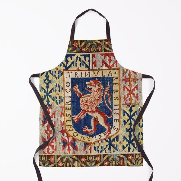 Item preview, ANTIQUE FLEMISH HERALDIC TAPESTRY WITH RAMPANT LION Red Blue Yellow Hues designed and sold by BulganLumini.
